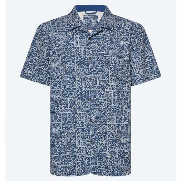 Costa Camp Tech Button Shirt XXL Tiki Print Navy Performance Moisture Wicking - Picture 9 of 10